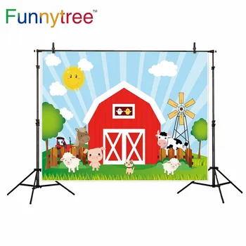 Funnytree kulisu pre fotografické štúdio red stodola hospodárskych zvierat skladu cartoon deti profesionálne pozadie photocall