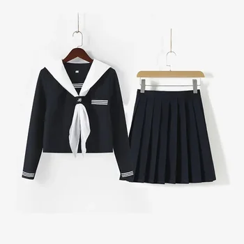 Japonský Módny Jk Školskú Uniformu pre Dievčatá Sladké Navy Námorník Šaty a Skladaná Sukňa kórejský Jednotné Sady Anime Cosplay Kostým