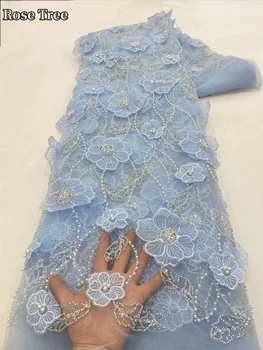 Najnovšie Materiál Afrike Čipky Tkaniny Vysokej Kvality 3D Vyšívaný Tyl Oka Sequin Textílie Korálkové Textílie na spoločenské Šaty, Šitie