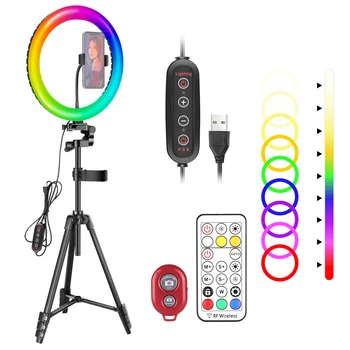 Neewer 10/12-Palcový RGB Krúžok Svetlo Selfie Svetelný Prstenec s Statív Stojí, Diaľkové Ovládanie/Stmievateľné pre make-upu/ Live Streaming/YouTube