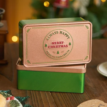 Retro Vianočné Cukrovinky Skladovanie Tin Box Obdĺžnikový Pečené Občerstvenie Kávu Balenie Darčeka Ručné Cookies Organizátor Kontajner