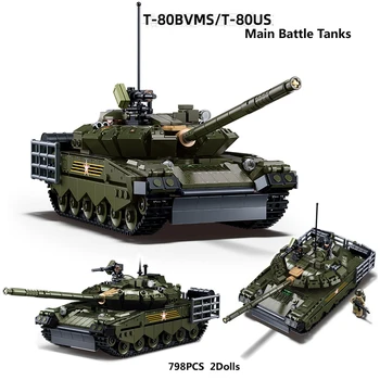 Sluban Nové WW2 Vojenského Tanku 2V1 T-80US T-80BVMS Model Stavebné Bloky, Tehla Vojakov Armády zbraň Deti Hračky druhej Svetovej Vojny 798PCS